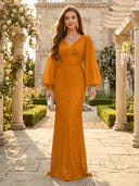 Sequin V Neck Mermaid Long Evening Dresses