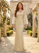 Sequin V Neck Mermaid Long Evening Dresses