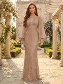 Sequin V Neck Mermaid Long Evening Dresses