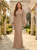 Sequin V Neck Mermaid Long Evening Dresses