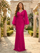 Sequin V Neck Mermaid Long Evening Dresses