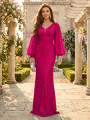 Sequin V Neck Mermaid Long Evening Dresses