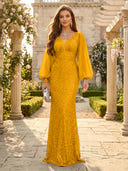 Sequin V Neck Mermaid Long Evening Dresses