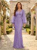 Sequin V Neck Mermaid Long Evening Dresses