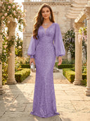 Sequin V Neck Mermaid Long Evening Dresses