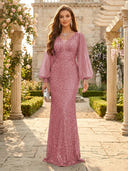 Sequin V Neck Mermaid Long Evening Dresses