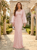 Sequin V Neck Mermaid Long Evening Dresses