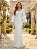 Sequin V Neck Mermaid Long Evening Dresses