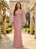 Sequin V Neck Mermaid Long Evening Dresses