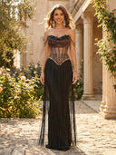 Sequin Strapless Mermaid Long Evening Dresses with Beading