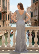 Sequin V Neck Mermaid Long Evening Dresses