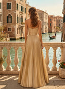 Satin Strapless A Line Long Evening Dresses with Slit