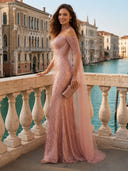 Tulle Off Shoulder Mermaid Long Evening Dresses with Beading