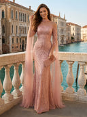 Tulle Off Shoulder Mermaid Long Evening Dresses with Beading