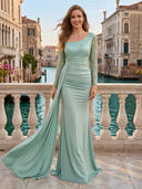 Satin Crew Neck Mermaid Long Evening Dresses