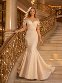 Satin off the Shoulder Mermaid Long Lace Evening Dresses