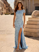 Jewel Mermaid Long Floral Evening Dresses with Slit