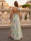 One Shoulder A Line Floral Long Evening Dresses with Slit