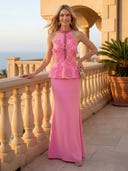 Halter Mermaid Floral Long Beaded Evening Dresses