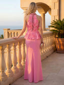 Halter Mermaid Floral Long Beaded Evening Dresses