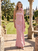 Strapless Mermaid Floral Evening Dresses with Scarf