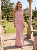 Strapless Mermaid Floral Formal Dresses with Scarf Wedding Guest Maxi Dresses