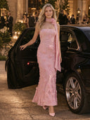 Strapless Mermaid Floral Formal Dresses with Scarf Wedding Guest Maxi Dresses