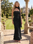 Strapless Mermaid Floral Formal Dresses with Scarf Wedding Guest Maxi Dresses