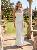 Strapless Mermaid Floral Formal Dresses with Scarf Wedding Guest Maxi Dresses
