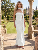 Strapless Mermaid Floral Formal Dresses with Scarf Wedding Guest Maxi Dresses