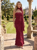 Strapless Mermaid Floral Formal Dresses with Scarf Wedding Guest Maxi Dresses