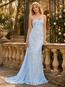 Chiffon Strapless Mermaid Long Evening Dresses with Bow