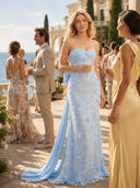 Chiffon Strapless Mermaid Long Evening Dresses with Bow