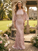 Tulle Halter Mermaid Long Evening Dresses