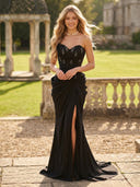 Satin Strapless Mermaid Long Evening Dresses with Slit