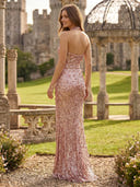 Sequin Halter Mermaid Long Evening Dresses with Slit