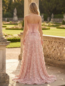 Satin Strapless A Line Long Evening Dresses with Slit