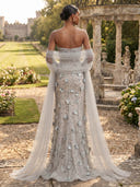 Tulle Strapless Mermaid Long Evening Dresses with Flower