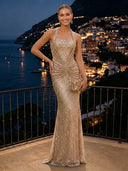 Sequin Halter Mermaid Long Evening Dresses