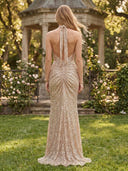 Sequin Halter Mermaid Long Evening Dresses with Slit