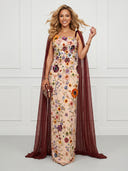 Column Square Neck Sleeveless Long Evening Dresses with Flower