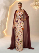 Column Square Neck Sleeveless Long Evening Dresses with Flower
