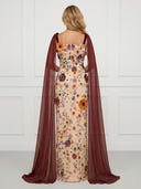Column Square Neck Sleeveless Long Evening Dresses with Flower