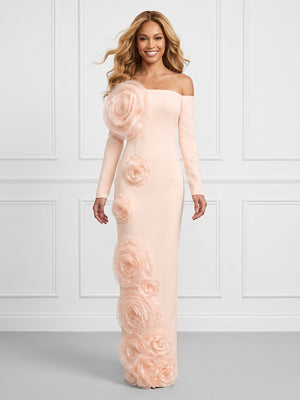 Mermaid Off Shoulder Long Sleeves Evening Dresses with Flower