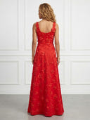 A Line Square Neck Sleeveless Long Evening Dresses with Flower