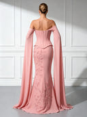 Mermaid Satin Strapless Long Sleeves Evening Dresses with Flower