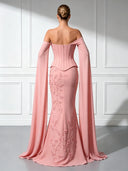 Mermaid Satin Strapless Long Sleeves Evening Dresses with Flower