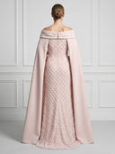 Mermaid Off Shoulder Sleeveless Long Evening Dresses with Cape