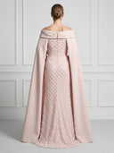 Mermaid Off Shoulder Sleeveless Long Evening Dresses with Cape