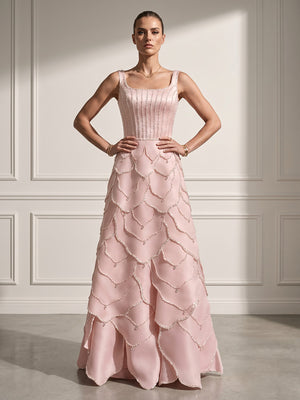A Line Satin Square Neck Sleeveless Long Evening Dresses